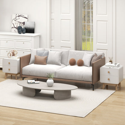 Home Modern Style 2-Drawer Bedside Sofa Side Table with Solid Rubber Wood Legs-White