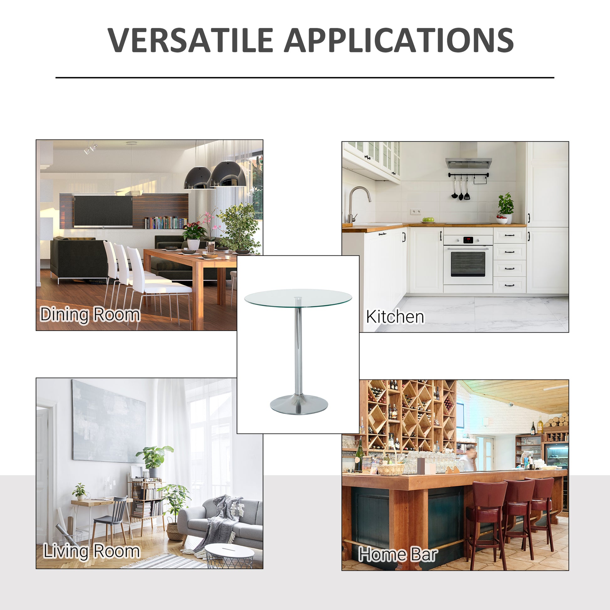 HOMCOM Round Dining Table, Modern Dining Room Table with Tempered Glass Top, Steel Base, Space Saving Small Bar Table