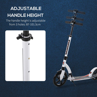 HOMCOM Teens Adult Kick Scooter w/ Shock Absorption Mechanism Foldable Adjustable Height Aluminium Frame Ride On Toy for 14+ - White