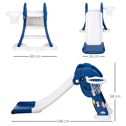 HOMCOM Kids Slide with Basketball Hoop Toddler Climber Freestanding Slider Playset Playground Slipping Slide Indoor Outdoor Exercise Toy Blue