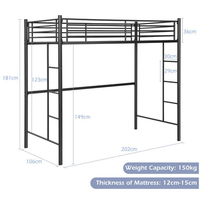 Twin Metal Loft Bed Frame with Safety Guardrail for Kids and Adults-Black