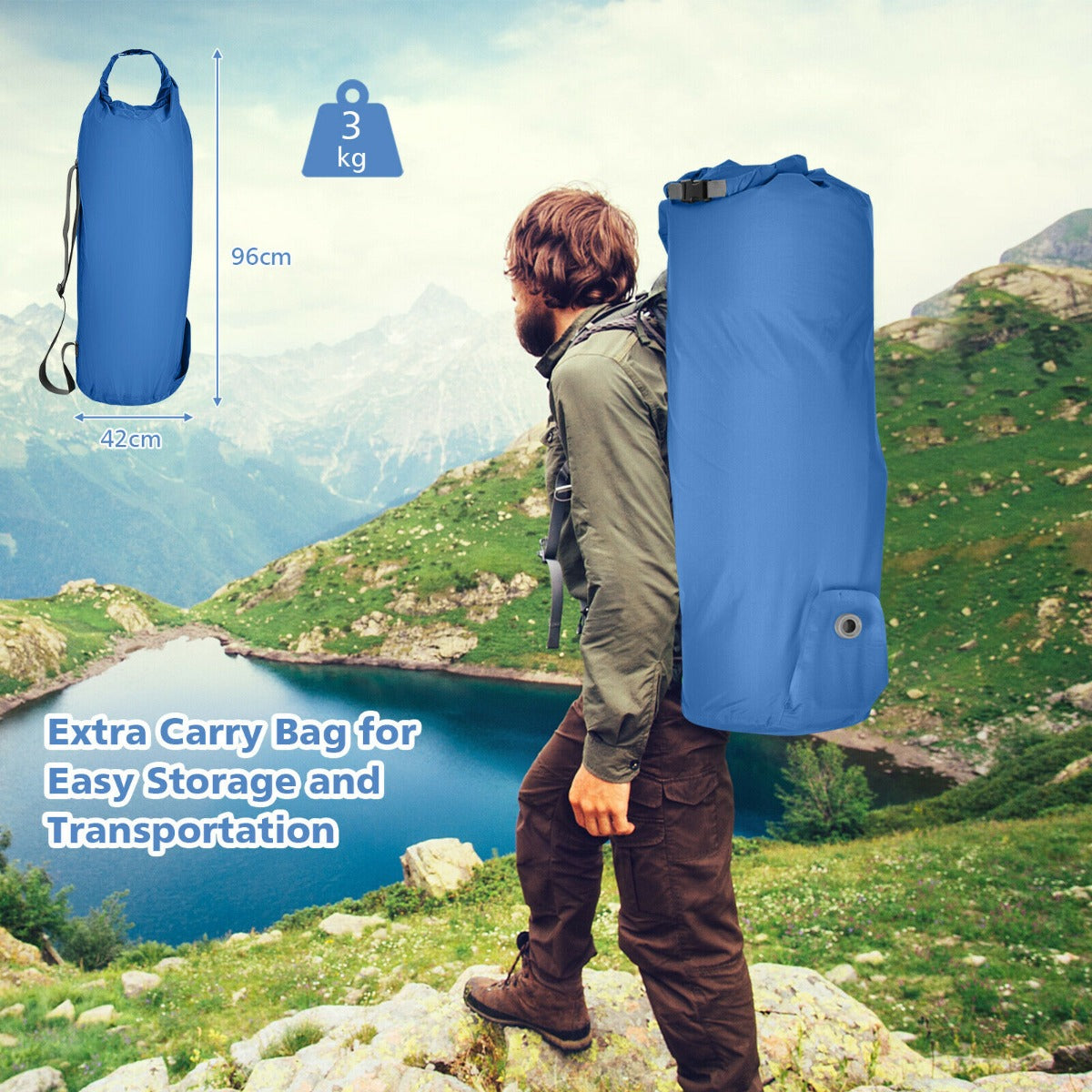 Camping Sleeping Pad with carrying Bag for Traveling Hiking-Blue