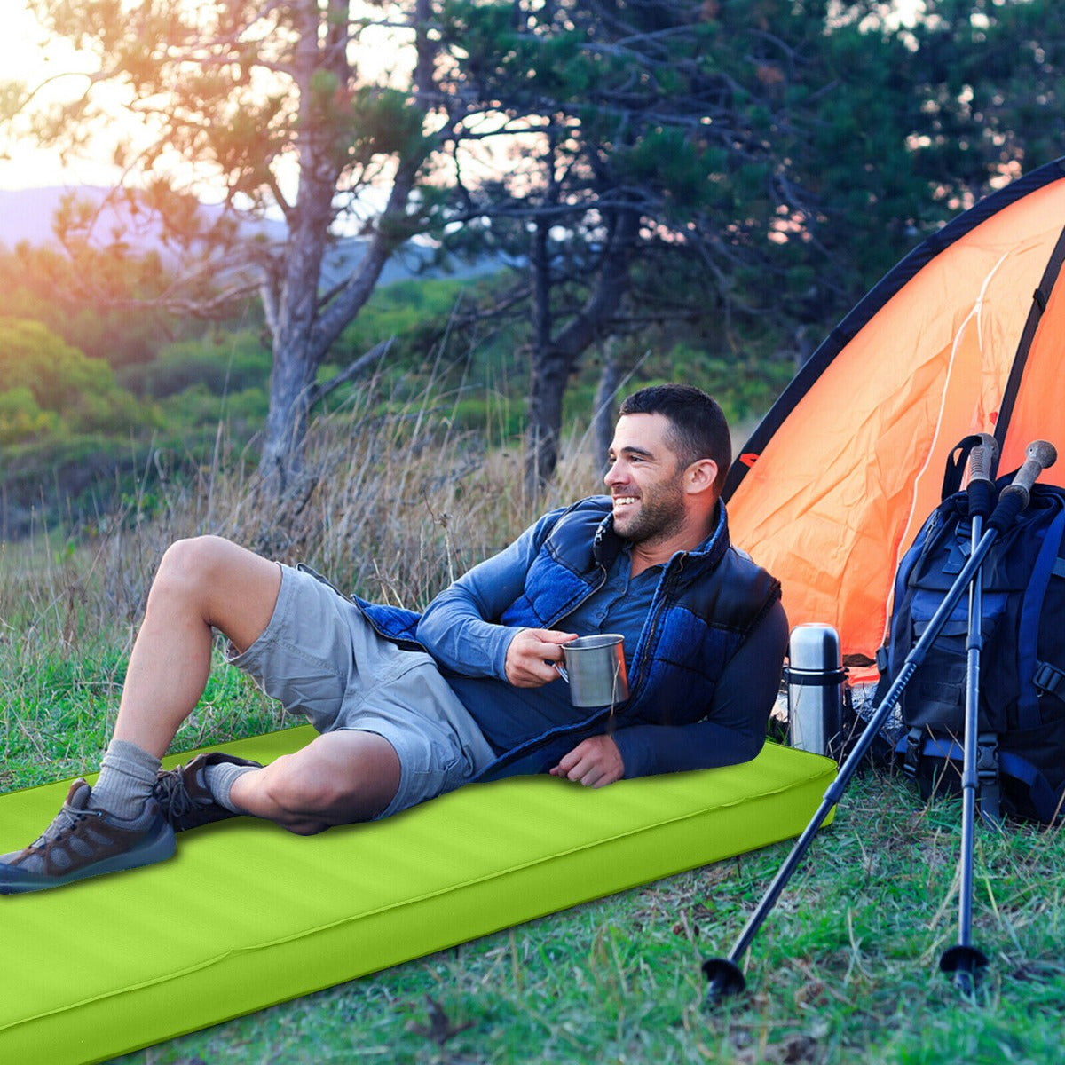 Camping Sleeping Pad with carrying Bag for Traveling Hiking-Green