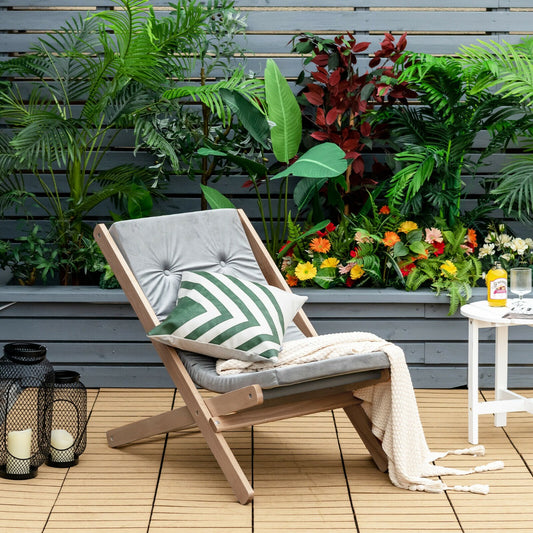 Adjustable Foldable Beach Lounging Chair with Cushion-Grey