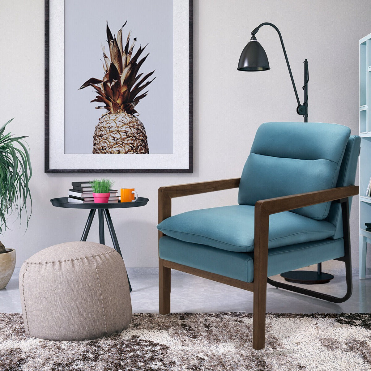 Accent Upholstered Armchair with Padded Backrest and Seat Cushion-Blue
