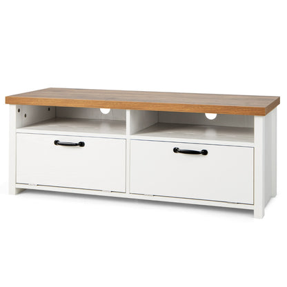 Modern TV Console Table with 2 Open Shelves and 2 Enclosed Cabinets-White