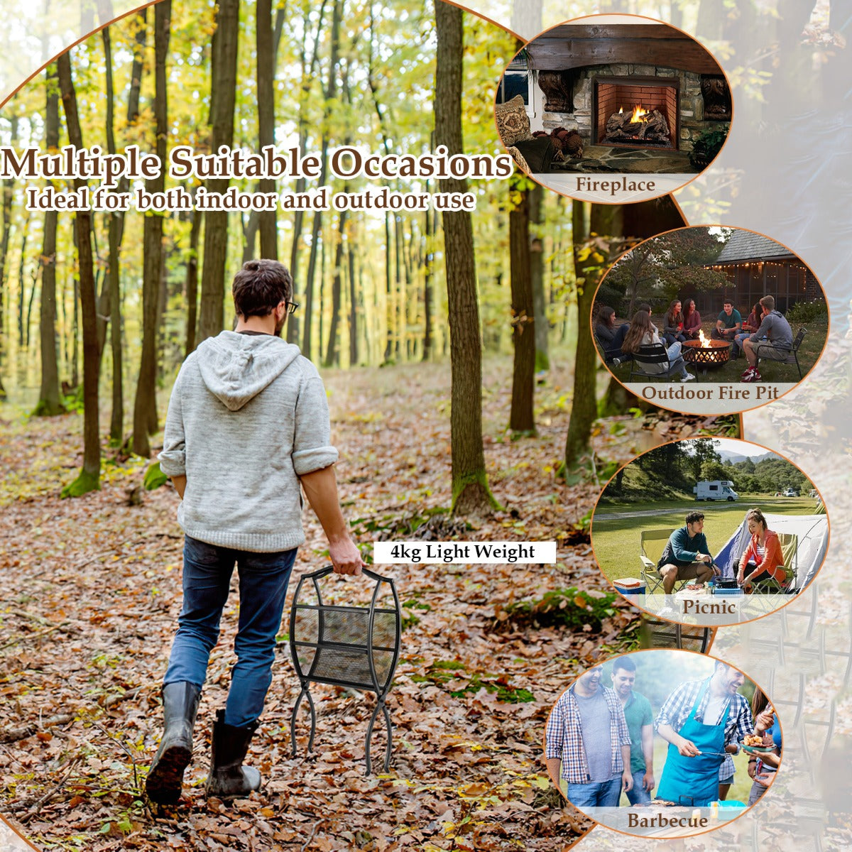 Portable Fireplace Log Rack with Convenient Handle-Black