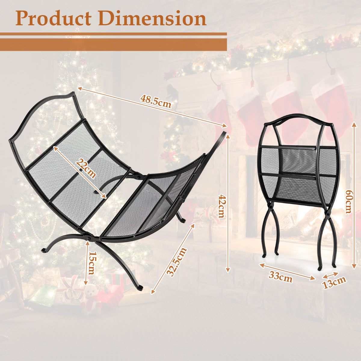 Portable Fireplace Log Rack with Convenient Handle-Black