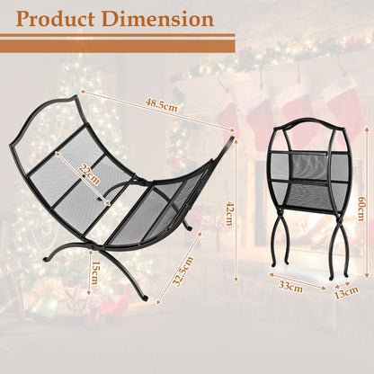 Portable Fireplace Log Rack with Convenient Handle-Black