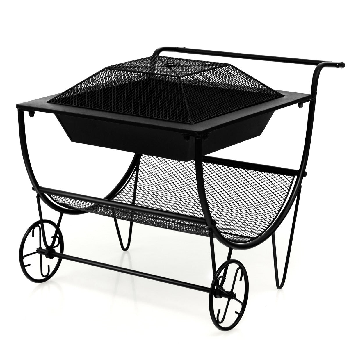 Rolling Outdoor Fire Pit with Firewood Rack – GardenArch