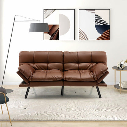 2 Seater Convertible Sofa Bed with Reclining Backrest-Brown