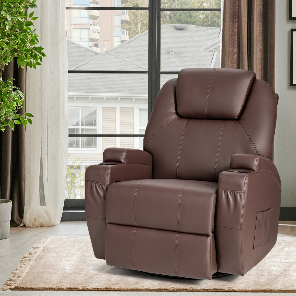 Massage Recliner Chair with Lumbar Heating Function-Brown