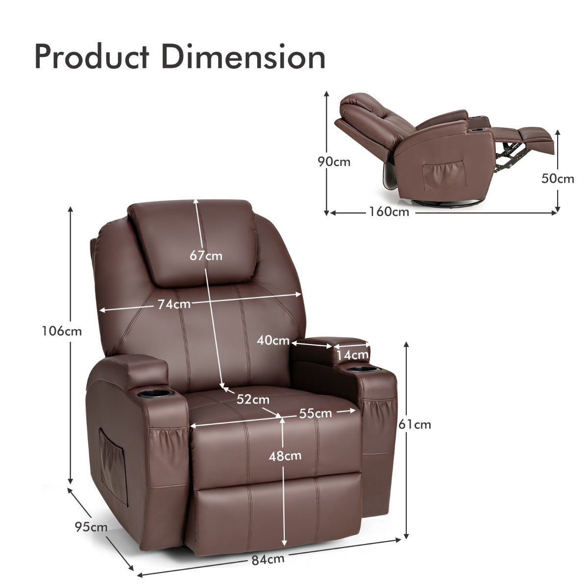 Massage Recliner Chair with Lumbar Heating Function-Brown