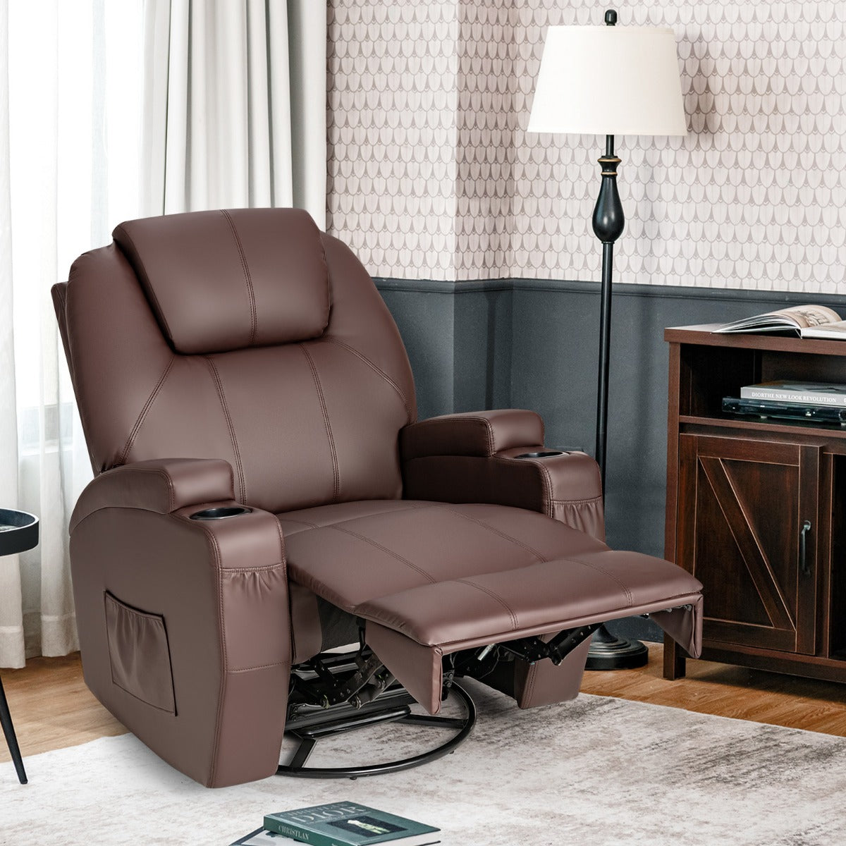 Massage Recliner Chair with Lumbar Heating Function-Brown