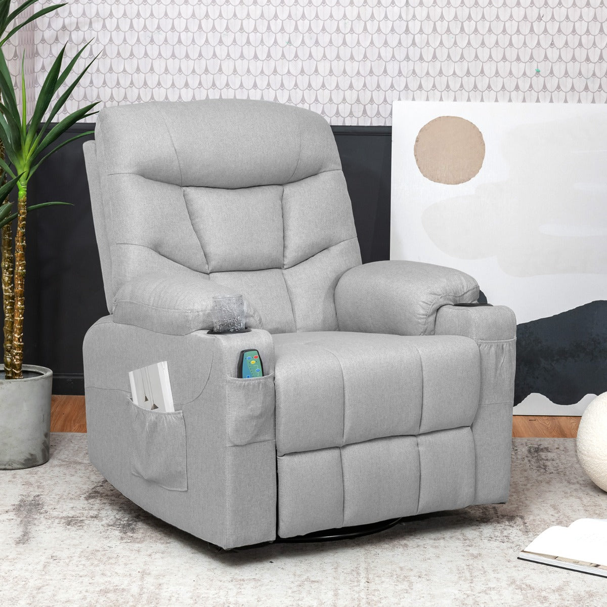 Massage Rocking Recliner Chair with Heat and Vibration-Grey