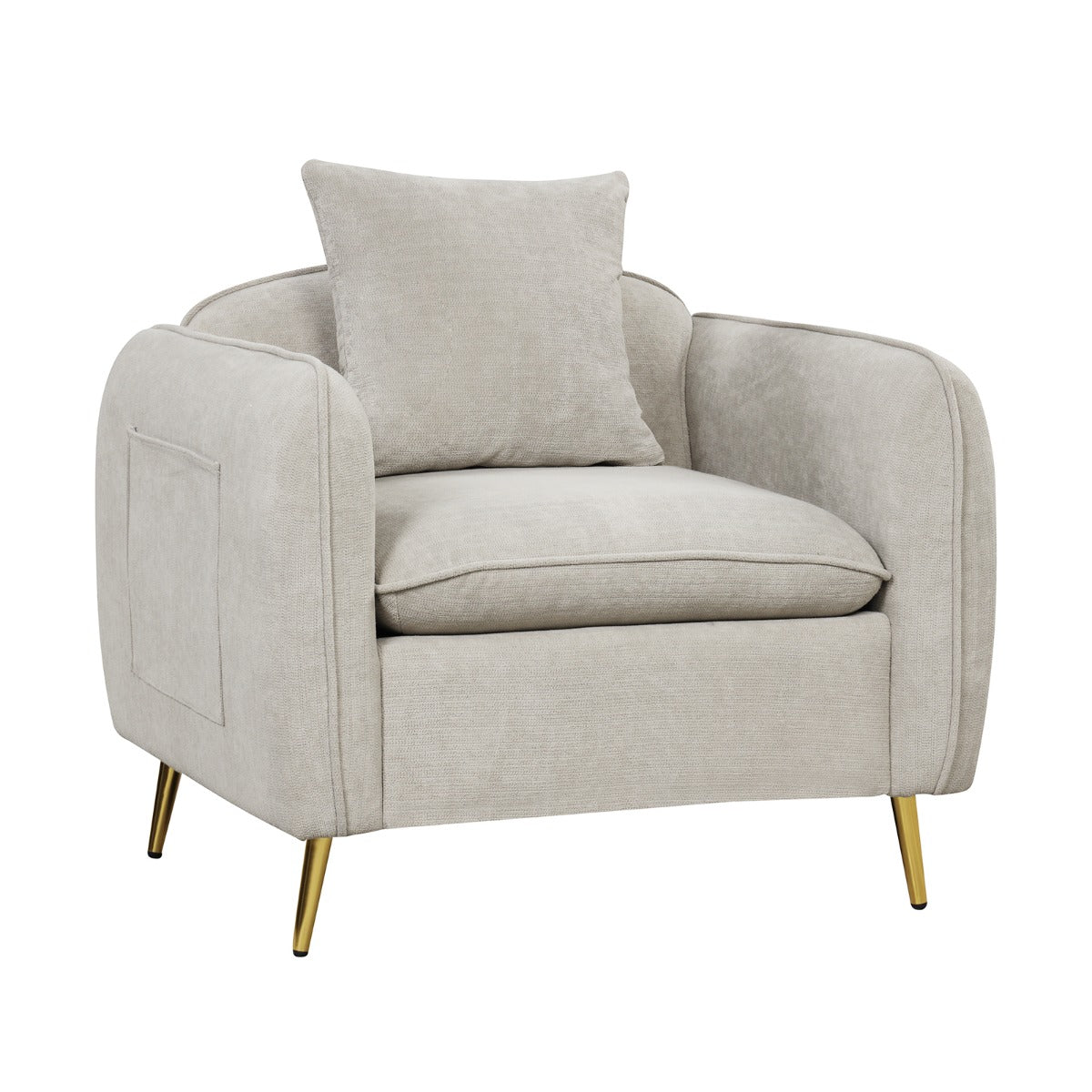 Chenille Velvet Accent Chair with Golden Metal Legs-Beige