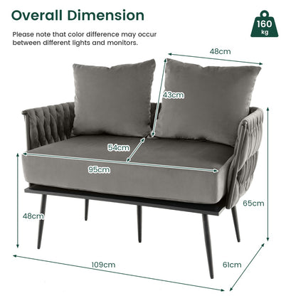 Modern Loveseat Sofa with Woven Back and Arms-Grey