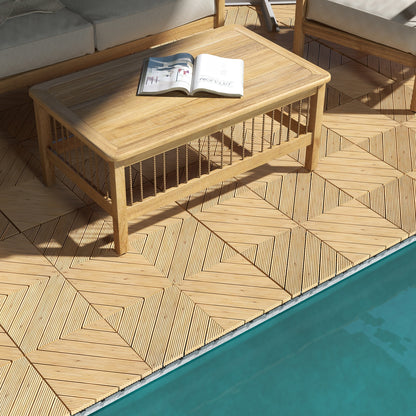 Outsunny 27 Pcs Wooden Interlocking Decking Tiles, 30 x 30 cm Anti-slip Outdoor Flooring Tiles, 0.81? per Pack, All Weather Use for Patio, Balcony, Terrace, Hot Tub, Yellow
