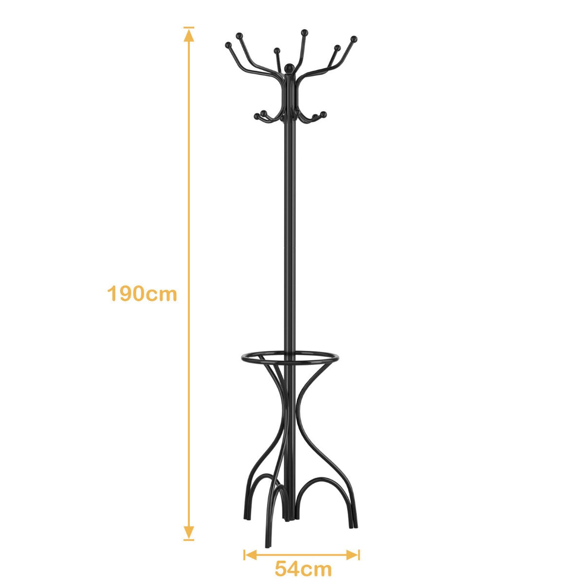 Modern Freestanding Metal Coat Stand with 12 Hooks for Bedroom Entryway-Triangular Base