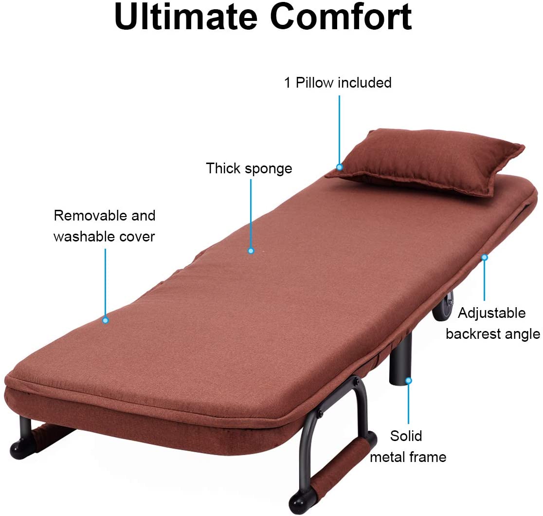 Single Folding Chair Bed with Pillow-Coffee
