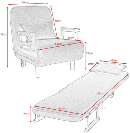 Single Folding Chair Bed with Pillow-Blue