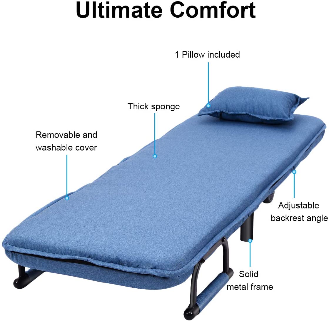 Single Folding Chair Bed with Pillow-Blue
