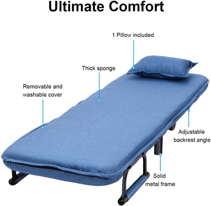 Single Folding Chair Bed with Pillow-Blue
