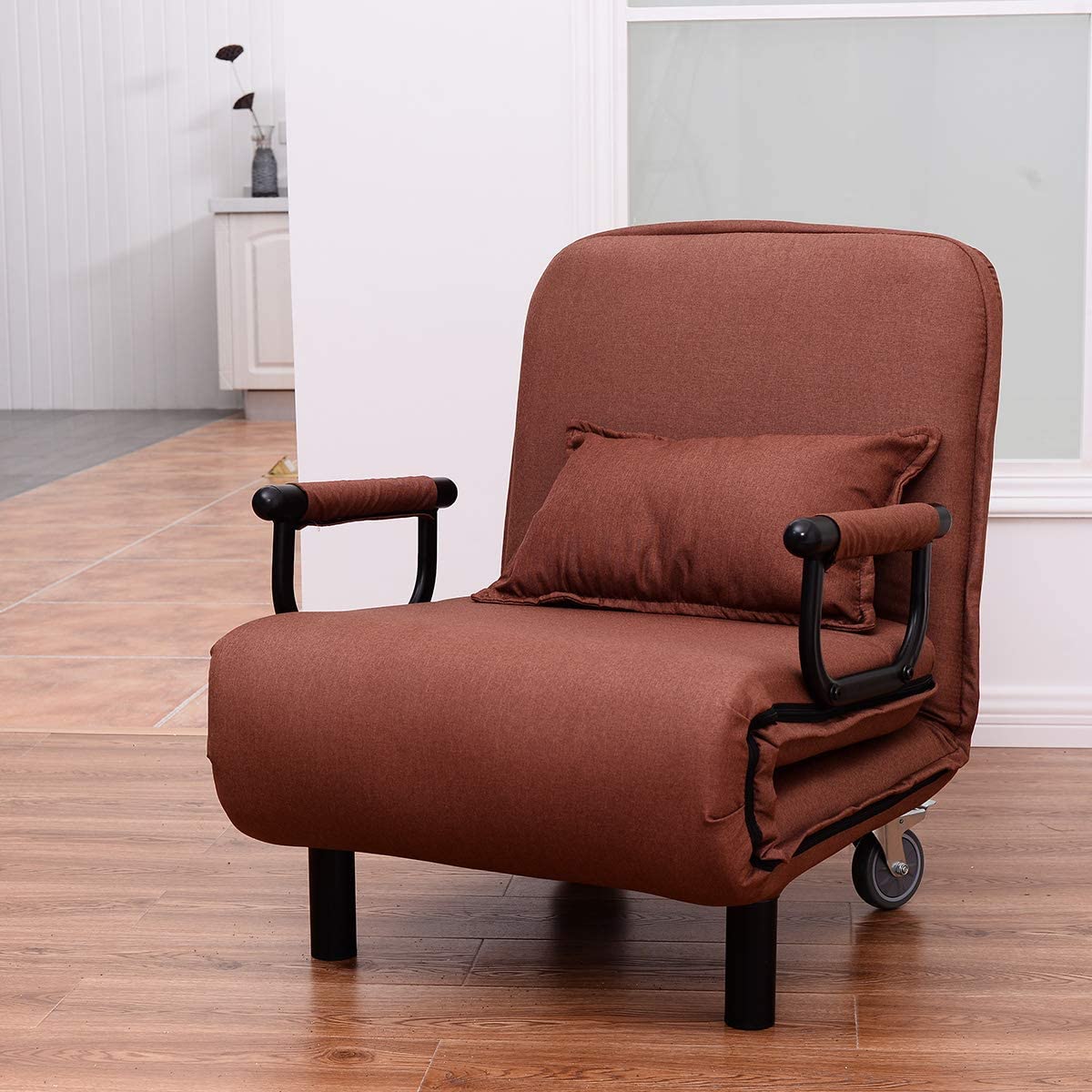 Single Folding Chair Bed with Pillow-Coffee