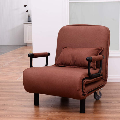 Single Folding Chair Bed with Pillow-Coffee