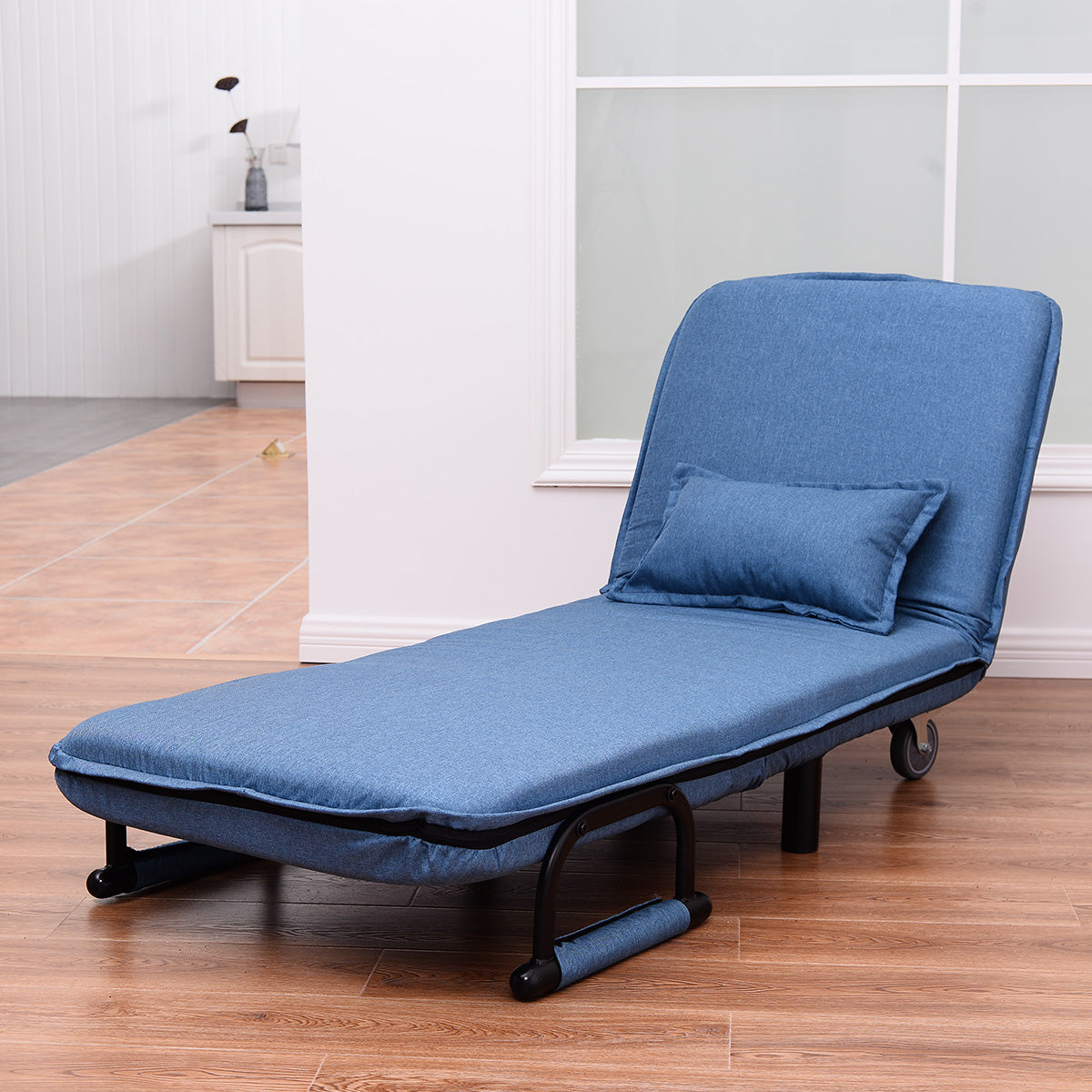Single Folding Chair Bed with Pillow-Blue