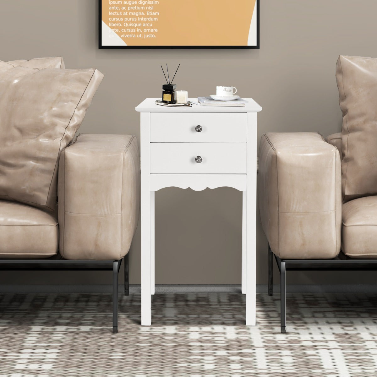 Modern Versatile Side Table with 2 Drawers-White