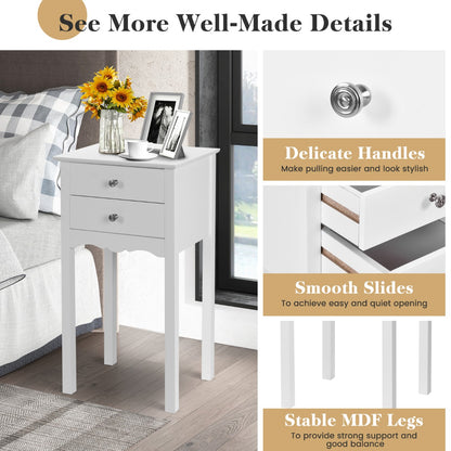 Modern Versatile Side Table with 2 Drawers-White