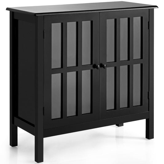 Modern Wooden Storage Cabinet with 2 Tempered Glass Doors-Black