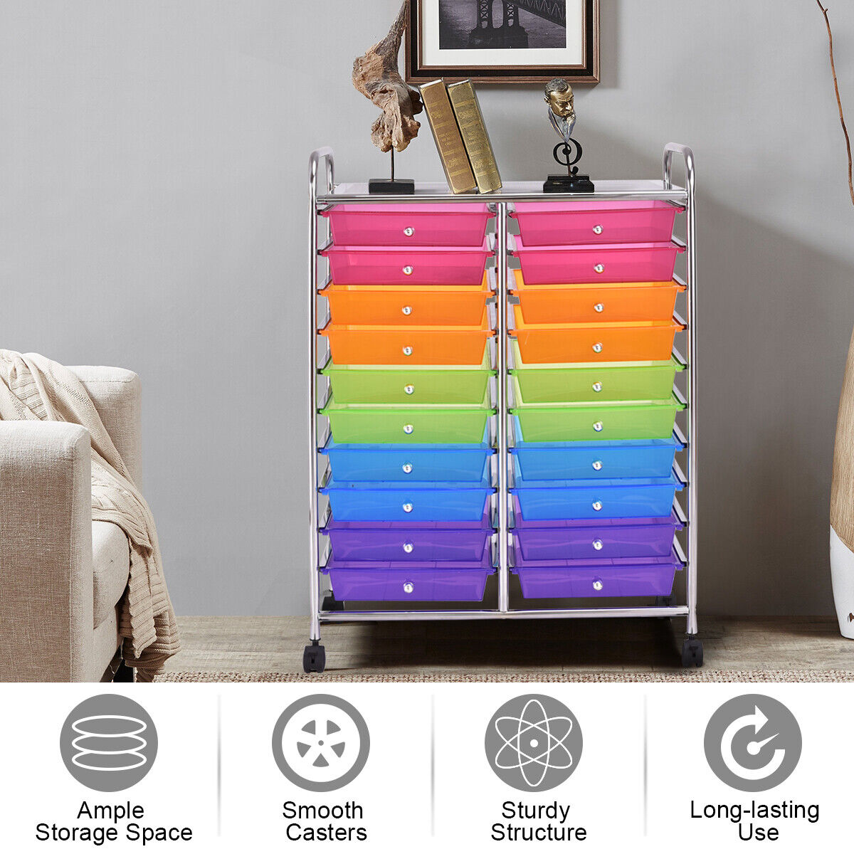 20 Drawers Storage Trolley with 4 Wheels for Beauty Salon-Multicolor
