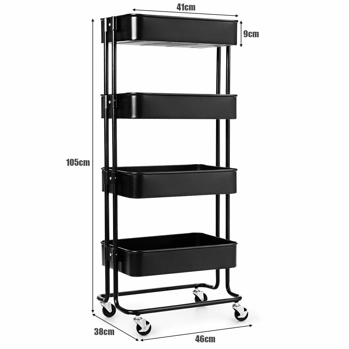 4-Tier Rolling Utility Cart with 4 Baskets and 2 Lockable Wheels-Black