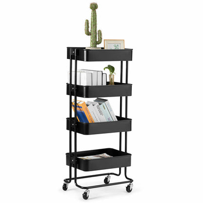 4-Tier Rolling Utility Cart with 4 Baskets and 2 Lockable Wheels-Black