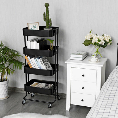 4-Tier Rolling Utility Cart with 4 Baskets and 2 Lockable Wheels-Black