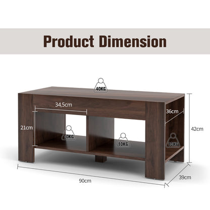 Lift Top Coffee Table with Storage Shelf-Brown
