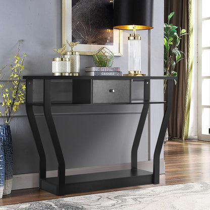 Wooden Slim Console Table with Anti-Tipping Device-Black