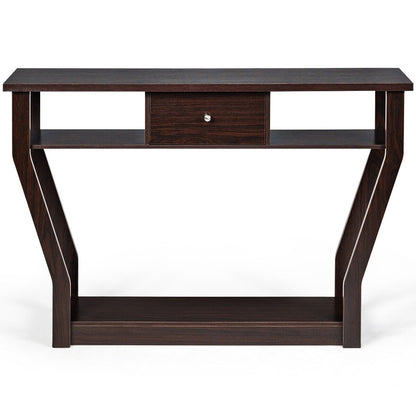 Wooden Slim Console Table with Anti-Tipping Device-Brown