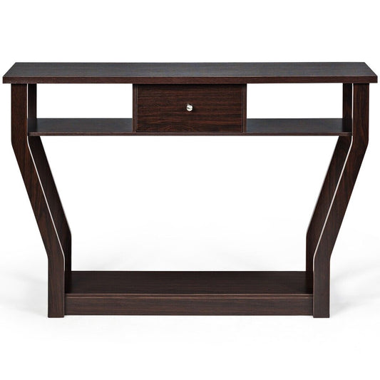 Wooden Slim Console Table with Anti-Tipping Device-Brown