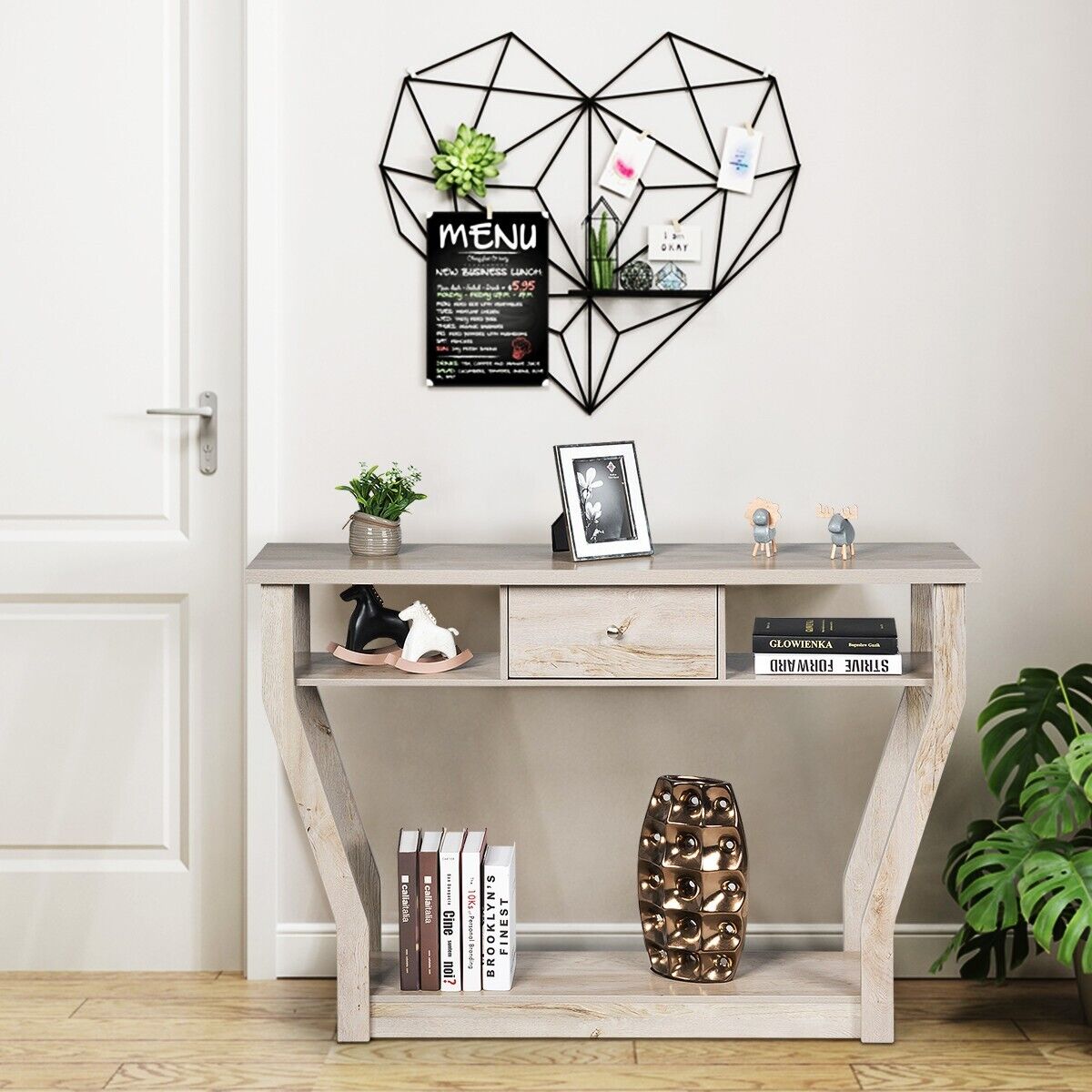 Wooden Slim Console Table with Anti-Tipping Device-Grey