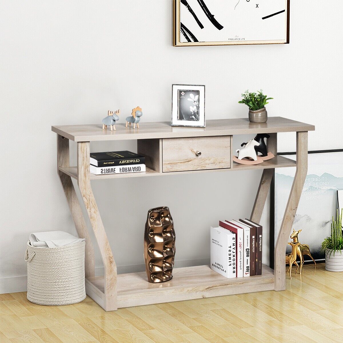 Wooden Slim Console Table with Anti-Tipping Device-Grey
