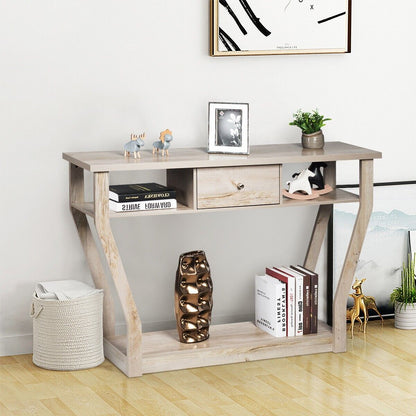 Wooden Slim Console Table with Anti-Tipping Device-Grey