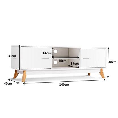 Modern Wooden TV Stand with Double Door and 2 Storage Shelves for TVs up to 60 Inches
