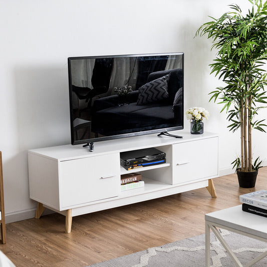 Modern Wooden TV Stand with Double Door and 2 Storage Shelves for TVs up to 60 Inches