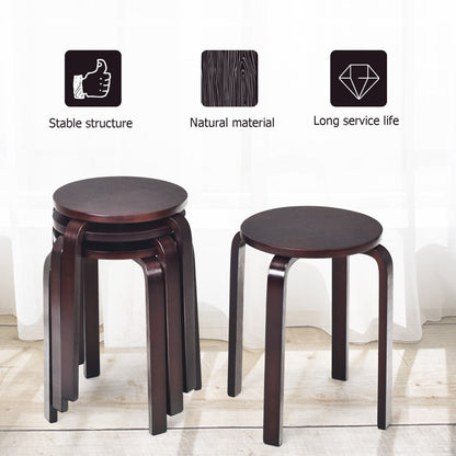 Set of 4 Stackable Dining Stools Bentwood Round Chairs-Deep Brown