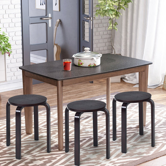 Set of 4 Stackable Dining Stools Bentwood Round Chairs-Deep Brown