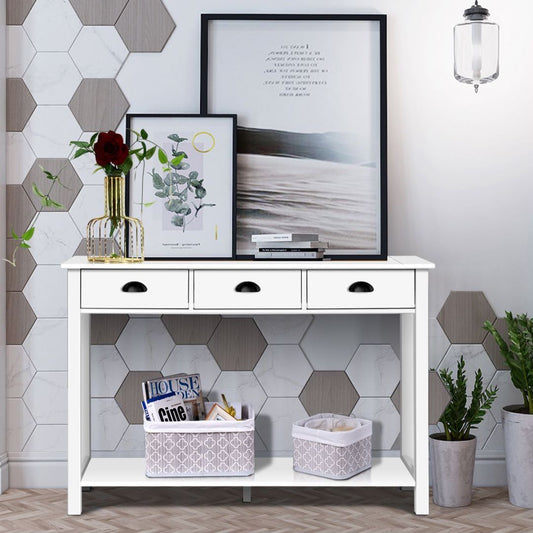 120cm Console Table with 3 Drawers and Storage Shelf