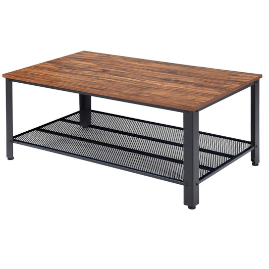 Retro Styled Coffee Table with Mesh Shelf-Net Brown